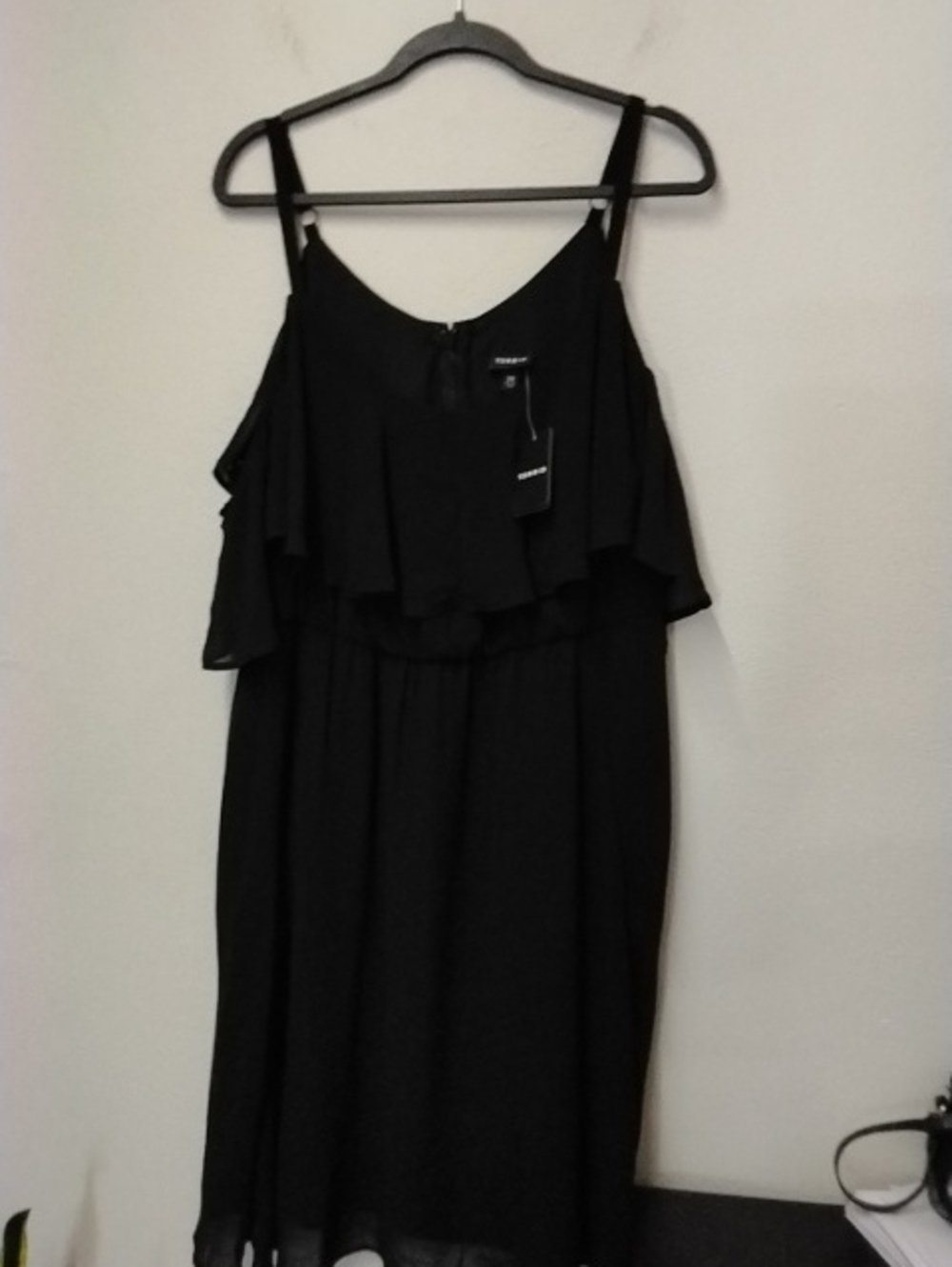 Chiffon Ruffle Spaghetti Strap Off The Sholder Dress - Black